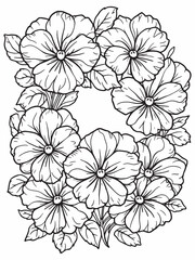 Purple Pansy Plant Line Art Simple Floral Illustration.eps