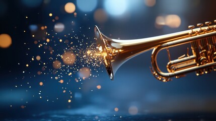 Abstract design of trumpet forming with glowing particles and trails