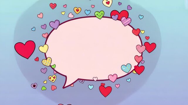 Heart-themed speech bubble illustration, vibrant and cute