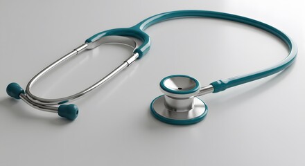 Teal and Silver Stethoscope on White Surface: Medical Symbol of Healthcare and Wellness