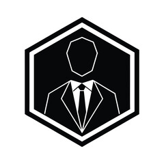 Silhouette of a businessman in a suit represented inside a hexagon shape suitable for professional branding