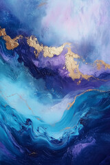 abstract watercolor hand painted, purple, blue and gold