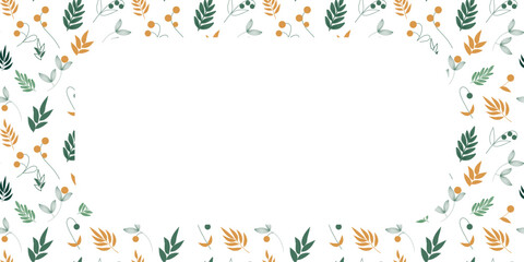 Botanical-themed decorative frame with ample copy space for text placement. For invitations, festive announcements, birthday greetings, and botanical-inspired and garden-related promotional materials