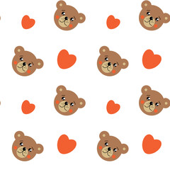 Cute teddy bears and hearts seamless pattern, perfect for children’s projects, invitations, baby room decor, fabric prints, gift wrapping and packaging design.