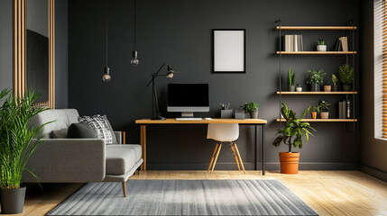mock-up illustration of 3D home office interior design.ai generative