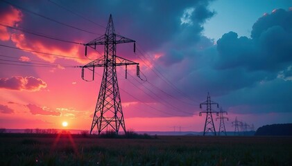 Large power plant with connecting power lines, energy supply plant, power plant, energy production