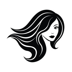 Elegant black and white vector illustration of a woman with flowing hair perfect for beauty concepts
