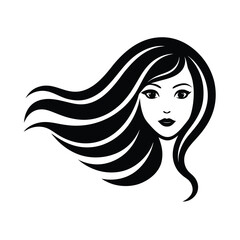 Elegant black and white vector illustration of a beautiful woman with flowing hair for beauty concepts