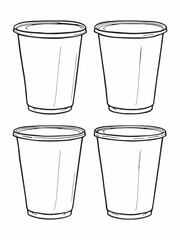 Yellow plastic cups contemporary line art drawing style.eps