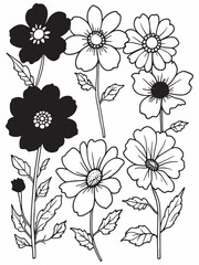 Red and pink flowers line art modern simplicity.eps