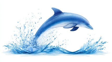 Obraz premium Leaping Dolphin Watercolor - A watercolor painting of a dolphin leaping from the ocean, symbolizing freedom, joy, grace, nature, and aquatic life