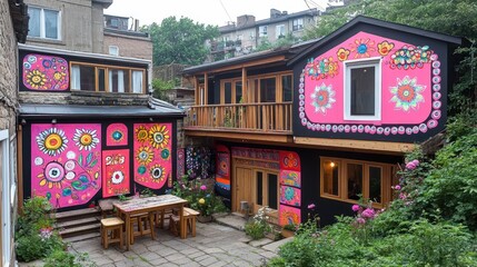 Whimsical retreat vibrant homes colorful architecture eccentric buildings unique design alternative community creative living space