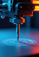 Innovative 3D Printing: A Technological View Zooming in on the Printer Needle at a 45-Degree Angle, Showcasing Precision and Advancement
