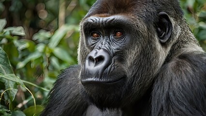 Obraz premium A Realistic Portrait of a Gorilla in the Wild