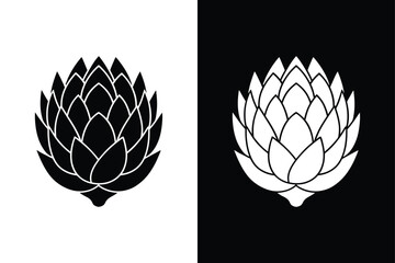 Flat Artichoke Icon. Fresh Organic Vegetable on Black and White