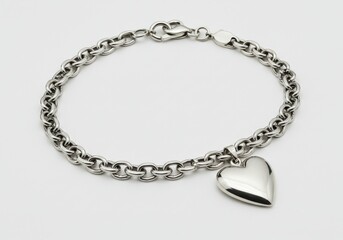 Silver bracelet with heart charm isolated on white background