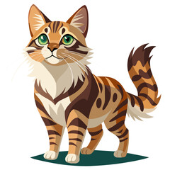 Obraz premium American bobtail cat with unique coat pattern stands on green circle