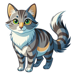 cartoon australian mist cat with striking green eyes and fluffy tail