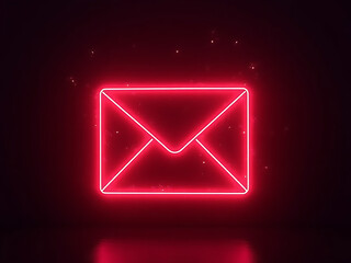 Illuminated neon email icon digital space graphic design dark background modern viewpoint