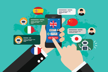 Fototapeta premium Learning of different foreign languages through the mobile application smartphone