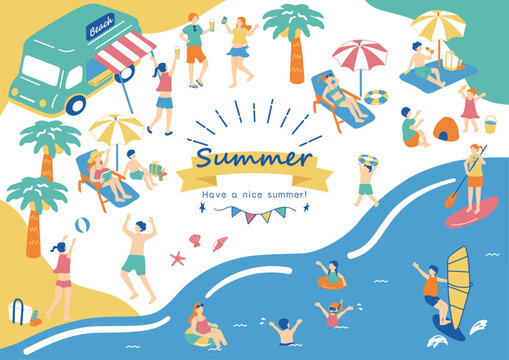 夏の海を楽しむ人々