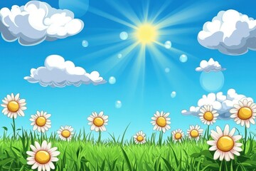 premium quality image of meadow sunny sky and summer clouds on fine day