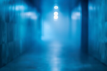 Abstract Blue Background with Bright Light and Blurred Hallway