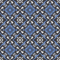 A seamless wallpaper with blue-colored geometric patterns works late at night, quiet but sharp vector designs.