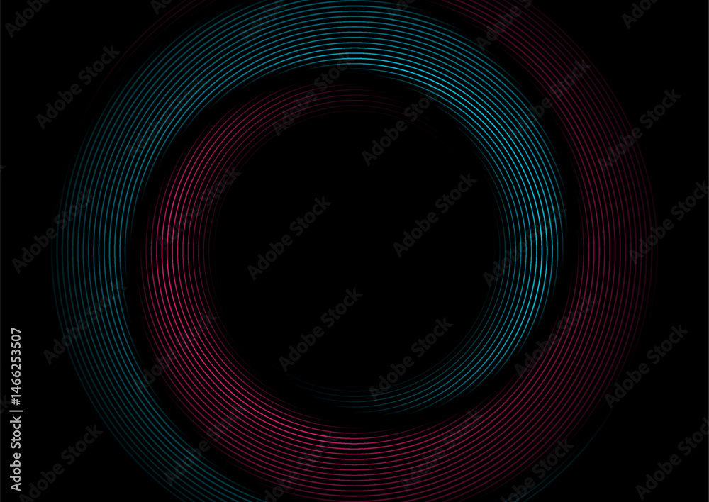 Aufkleber Blue and purple shiny linear twisted circles abstract futuristic tech background. Vector minimal geometric spiral design