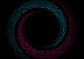 Blue and purple shiny linear twisted circles abstract futuristic tech background. Vector minimal geometric spiral design