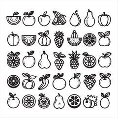 vector collection of clipart icons of various fruits in line style that can be changed