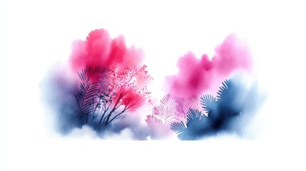 Fototapeta premium Watercolor Landscape : Pink and Blue Serenity - Abstract watercolor painting depicting a serene landscape. Symbolizing tranquility, nature, peace, harmony, and dreamscape