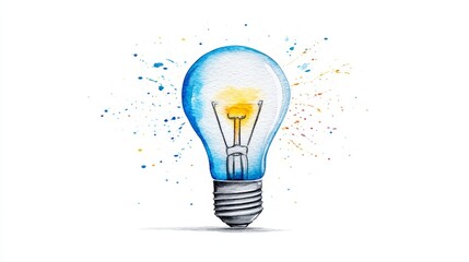Watercolor Light Bulb Illumination - A watercolor painting of a glowing lightbulb, symbolizing inspiration, innovation, ideas, creativity, and brilliance