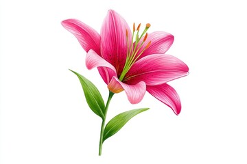 Obraz premium Watercolor Lily Bloom - A vibrant pink lily in full bloom, symbolizing beauty, purity, love, rebirth, and grace. Perfect for