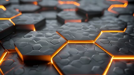 Obraz premium Abstract Hexagonal Metal Background with Light and Modern Geometric Patterns for Technology and Industry Concepts