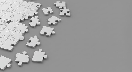 White Jigsaw Puzzle Pieces Scattered on Gray Background