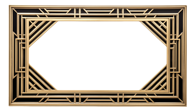 Art Deco Geometric Gold Frame – Retro Design, Vintage Rectangular Frame in Black and Gold, Luxury Decorative Frame , Classic Art Deco Style, Art Deco Frame, Vintage Rectangular Frame, Retro frame