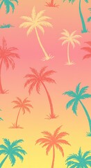 Pastel Palm Tree Silhouette Pattern, Summer Background