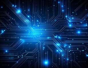 Fototapeta premium High-tech digital background with glowing circuits and binary code, blue and black tones, futuristic texture