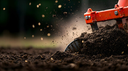Close Up Of Tractor Ploughing Dark Brown Soil