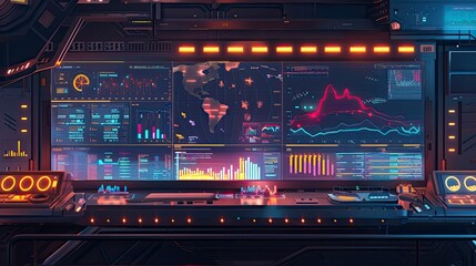 Futuristic control panel with glowing data displays