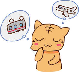 使用する交通機関を検討する猫