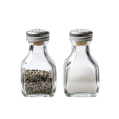 Clear Glass Salt and Pepper Shakers with Metal Lids Isolated on Transparent Background