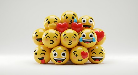 Cheerful emoji emoticon group 3 d render yellow glossy