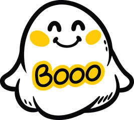A cute cartoon booboo-ghost a chubby smiling ghost with blushy icon with a happy smile and fun expression for a Happy Easter egg or card design