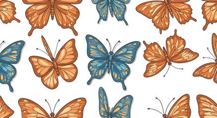 Fototapeta premium Orange and Blue Butterfly Seamless Pattern