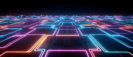 Abstract Neon Glowing Geometric Pattern