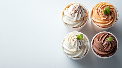 Creamy soft serve ice cream served in a cup, isolated on a white background