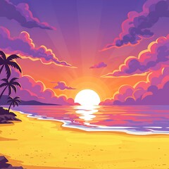 Obraz premium Vibrant Sunset over Tropical Beach Scene