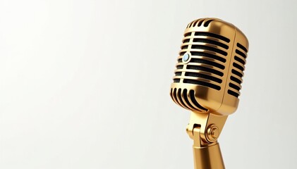 Close-up of a gold microphone isolated on white , recording, rhythm